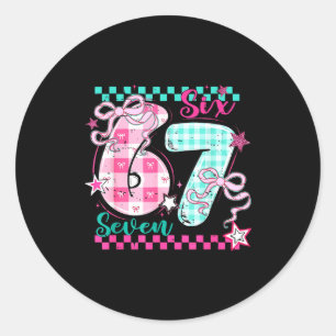 Retro Checkered Valentine Six Seven Meme 67 Viral  Classic Round Sticker