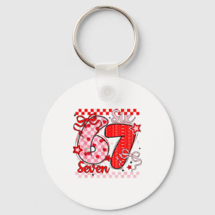 Retro Checkered Valentine Six Seven Meme 67 Viral Key Ring