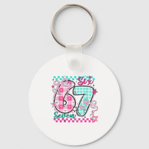 Retro Checkered Valentine Six Seven Meme 67 Viral Key Ring