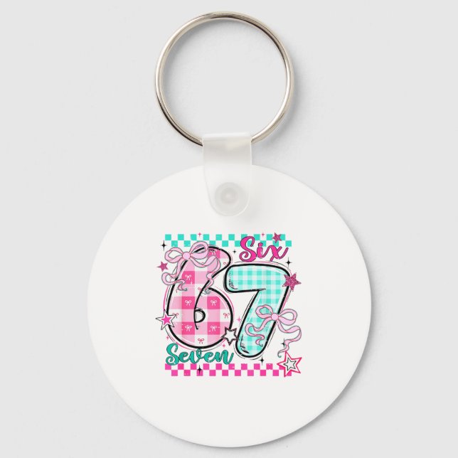 Retro Checkered Valentine Six Seven Meme 67 Viral  Key Ring (Front)