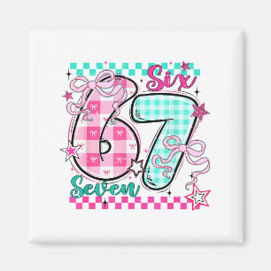 Retro Checkered Valentine Six Seven Meme 67 Viral  Magnet
