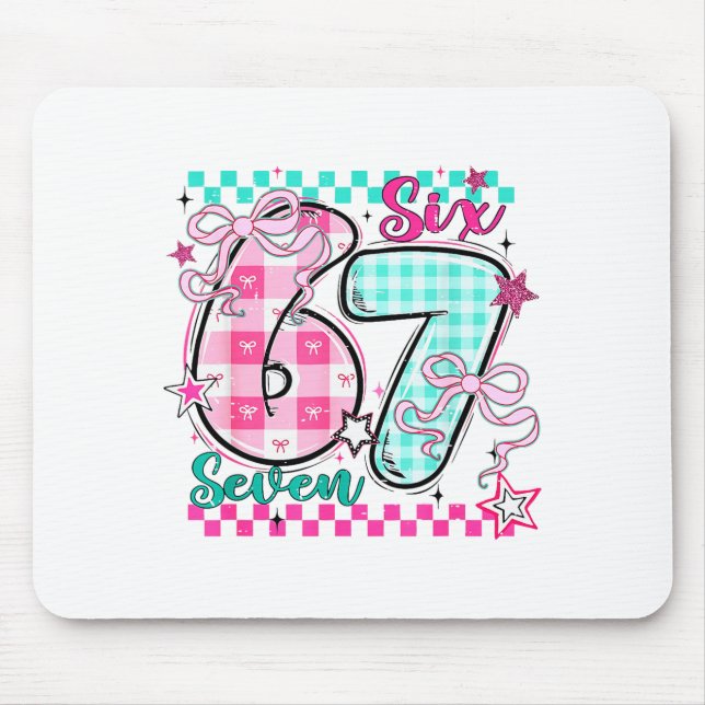 Retro Checkered Valentine Six Seven Meme 67 Viral  Mouse Mat (Front)