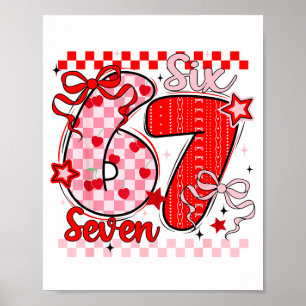Retro Checkered Valentine Six Seven Meme 67 Viral Poster