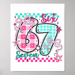 Retro Checkered Valentine Six Seven Meme 67 Viral  Poster