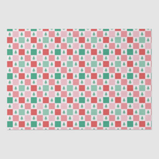 Retro Checkers Christmas Pattern - Red Pink Green Tissue Paper