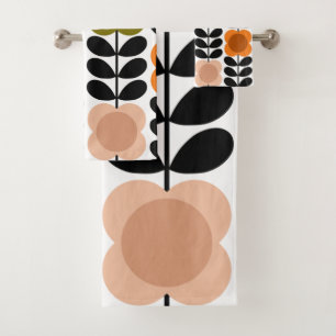 Retro Cheerful Spot Flowers Stem, Tomato Pink Bath Towel Set