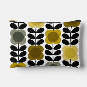 Retro Cheerful Spot Flowers Stem, Yellow Grey Accessory Pouch