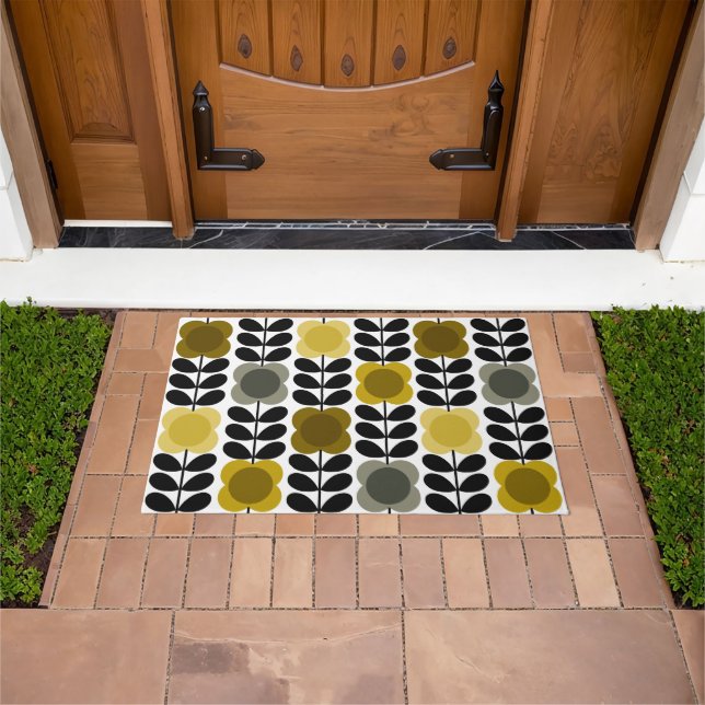 Retro Cheerful Spot Flowers Stem, Yellow Grey Doormat (Outdoor)
