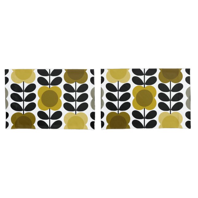 Retro Cheerful Spot Flowers Stem, Yellow Grey Pillowcase (Front-Set)