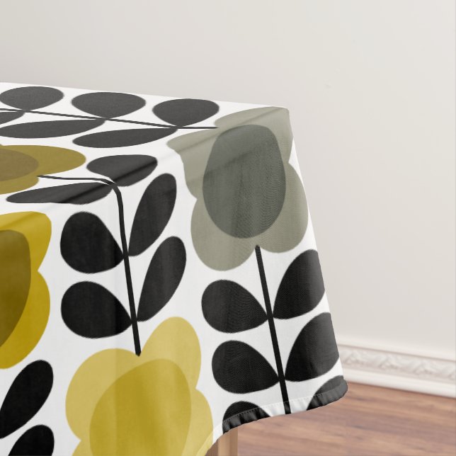 Retro Cheerful Spot Flowers Stem, Yellow Grey Tablecloth (In Situ)
