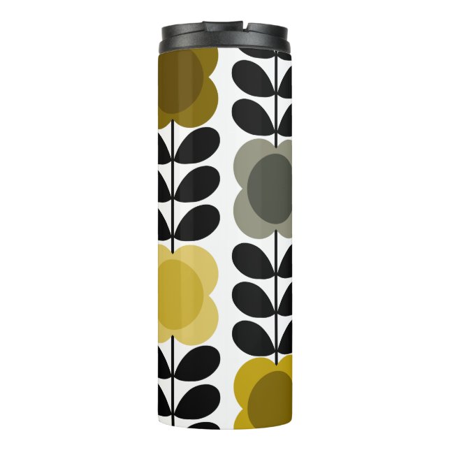 Retro Cheerful Spot Flowers Stem, Yellow Grey Thermal Tumbler (Back)