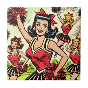 Retro Cheerleader Comics Tile