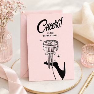 Retro Cheers to the Birthday Girl Champagne Toast Invitation
