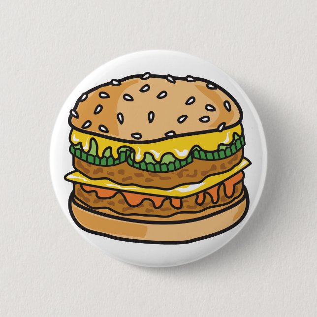retro cheese hamburger 6 cm round badge (Front)