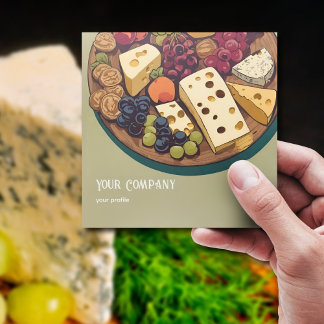 retro cheese platter with grapes square business card