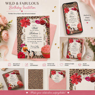 Retro Cheetah & Cherry Birthday Invitation