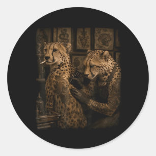 Retro Cheetah Smoking Tattoo Artist Funny Wild Classic Round Sticker
