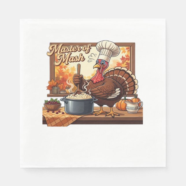 Retro Chef Turkey Thanksgiving Classic T-Shirt Napkin (Front)