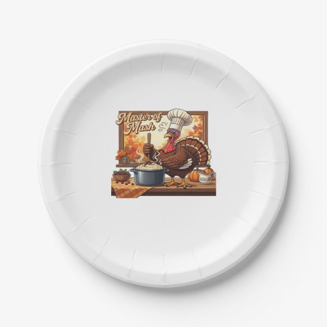 Retro Chef Turkey Thanksgiving Classic T-Shirt Paper Plate (Front)