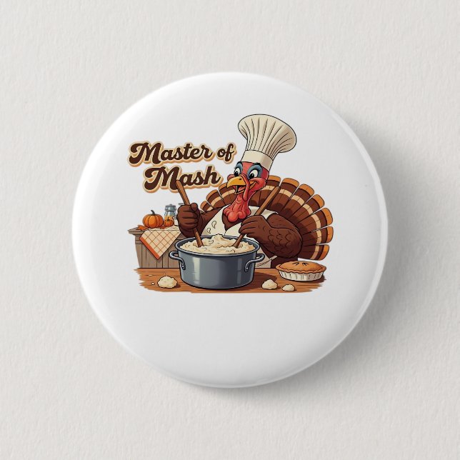 Retro Chef Turkey Thanksgiving Oversized T-Shirt 6 Cm Round Badge (Front)