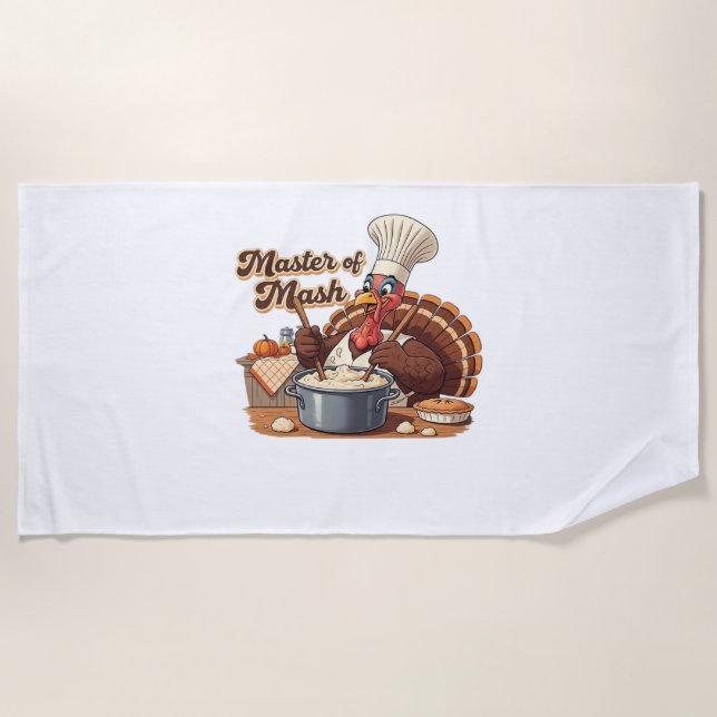 Retro Chef Turkey Thanksgiving Oversized T-Shirt Beach Towel (Front)