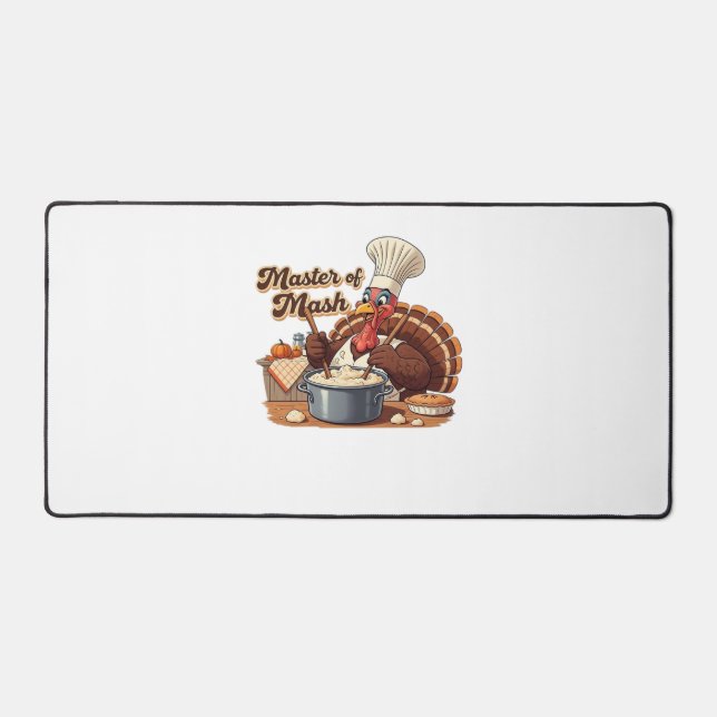 Retro Chef Turkey Thanksgiving Oversized T-Shirt Desk Mat (Front)