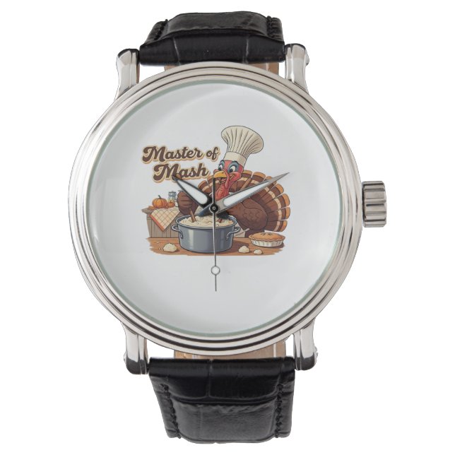 Retro Chef Turkey Thanksgiving Oversized T-Shirt Watch (Front)