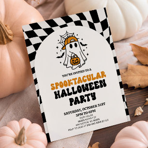 Retro Chequerboard A Spooktacular Halloween Party Invitation