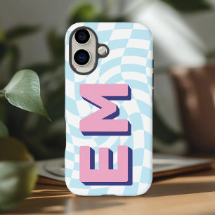Retro Chequerboard Aesthetic Monogram iPhone 16 Case