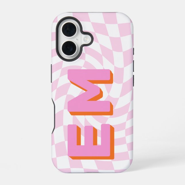 Retro Chequerboard Aesthetic Monogram iPhone 16 Case (Back)