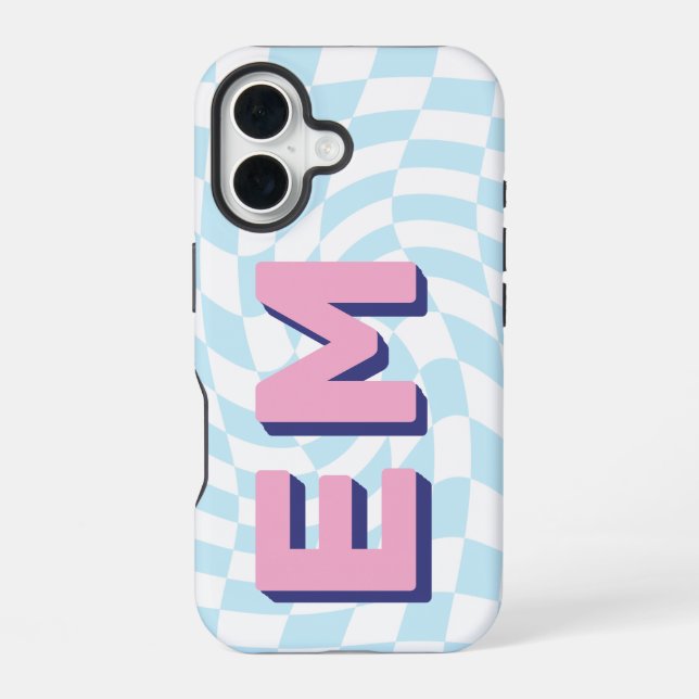 Retro Chequerboard Aesthetic Monogram iPhone 16 Case (Back)