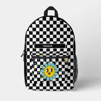 Retro Chequerboard Daisy  Printed Backpack