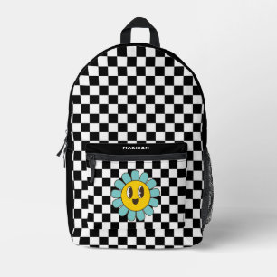 Retro Chequerboard Daisy  Printed Backpack