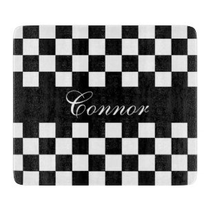 Retro Chequerboard in Black & White   DIY Name Cutting Board