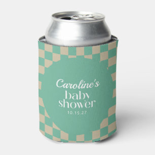 Retro Chequerboard Mint Sage Custom Baby Shower  Can Cooler