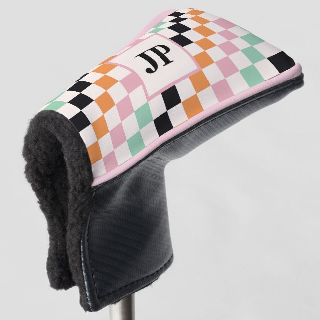 Retro Chequerboard Monogram Golf Gift Head Cover (3/4 Front)