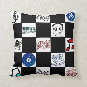 Retro Chequerboard Music Cassettes & More Cushion