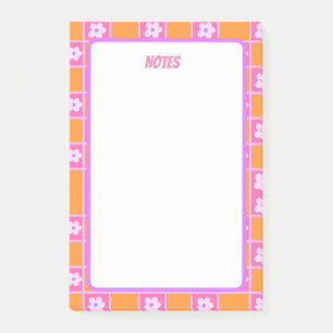 Retro Chequerboard Pattern in Orange And Purple Post-it Notes