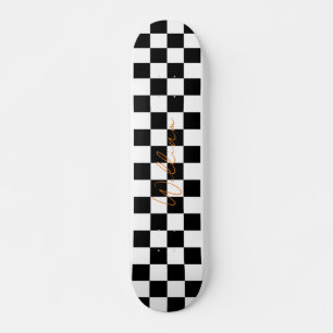 Retro Chequerboard Pattern White and Black Skateboard