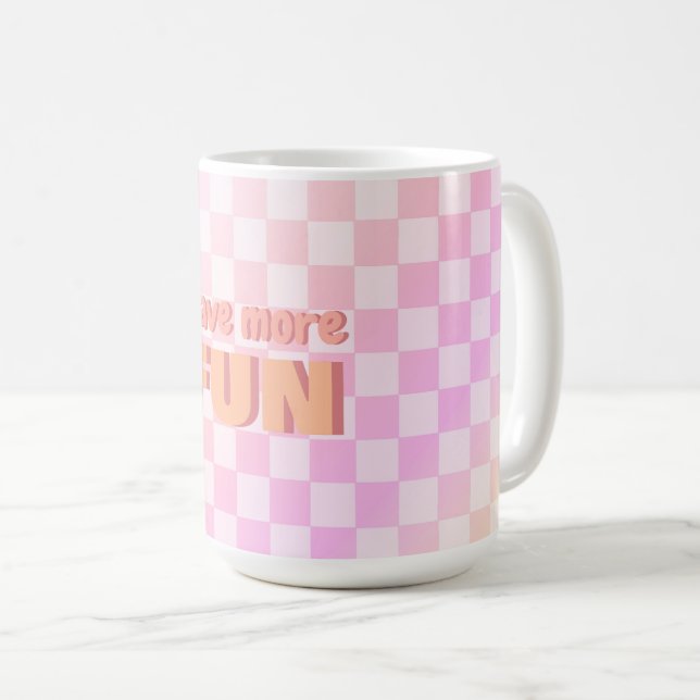 Retro Chequerboard Peach Fuzz Pink Gradient Coffee Mug (Front Right)