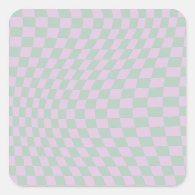 Retro Chequerboard Sage Green Purple Check Pattern Square Sticker (Front)