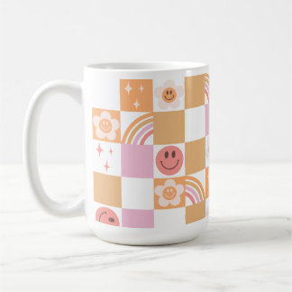 Retro Chequerboard Smile Face 60s Pattern Mug