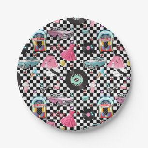 Retro Chequered 50's Fifties Theme Birthday Party Paper Plate