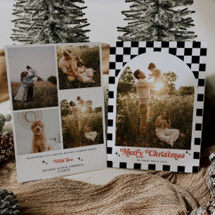 Retro Chequered Arch Family Photo Holiday Card