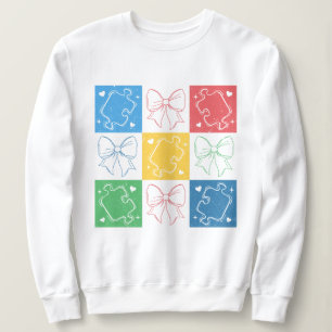Retro Chequered Autism Awareness Coquette Bow Sweatshirt