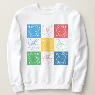 Retro Chequered Autism Awareness Coquette Bow Sweatshirt