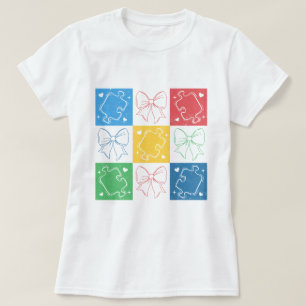 Retro Chequered Autism Awareness Coquette Bow T-Shirt