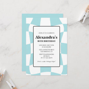 Retro Chequered Blue 46th birthday invitations 
