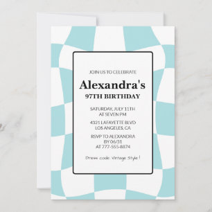 Retro Chequered Blue 97th birthday Invitation