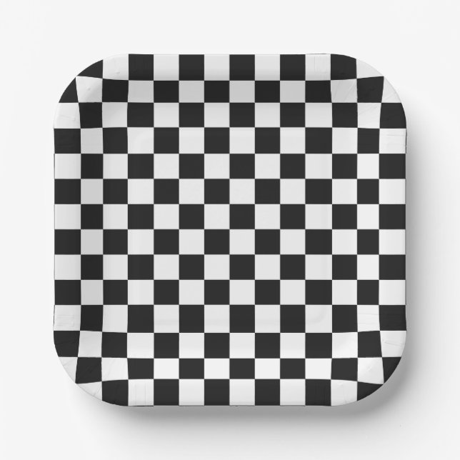 Retro Chequered Boy Birthday Party Paper Plate (Front)